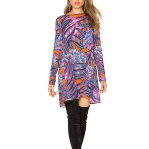 Mara Hoffman Herbarium Persimmon Orange Purple Teal Tropical Leaf Swing Dress